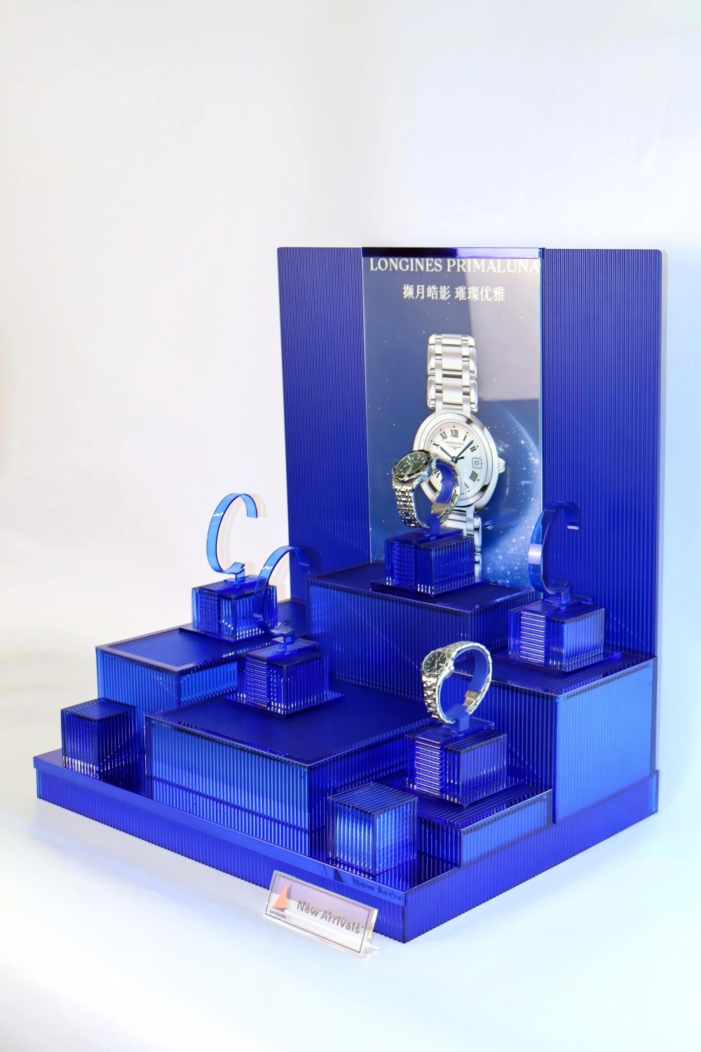 Multi-Tier Blue Acrylic Watch Display Stand