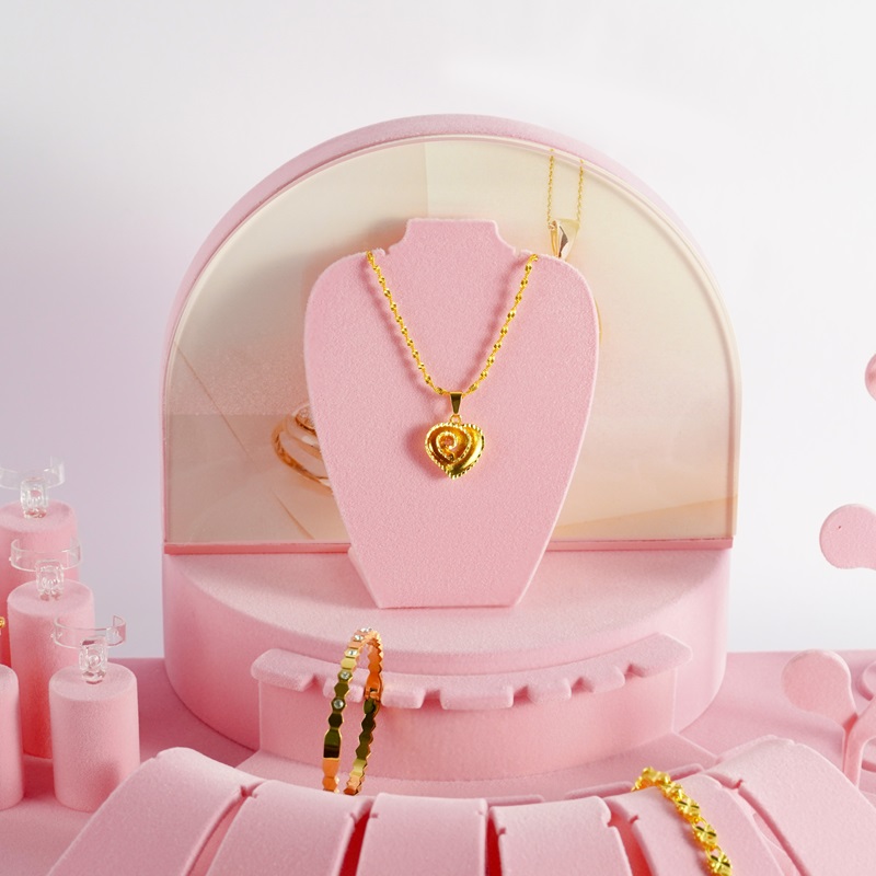 Pink Flocked Jewelry Display Sets