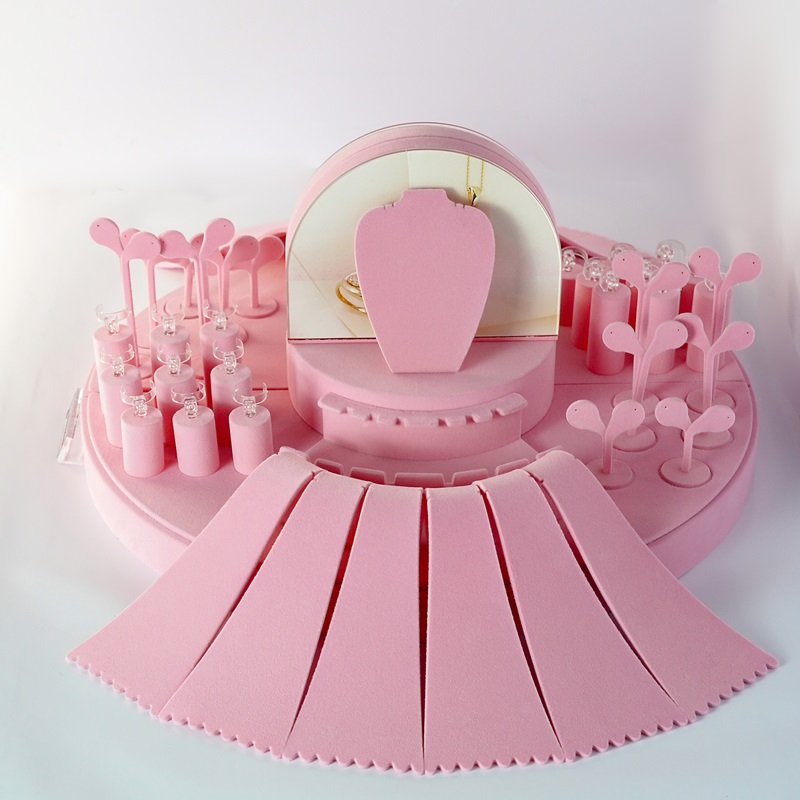 Pink Flocked Round Jewelry Display