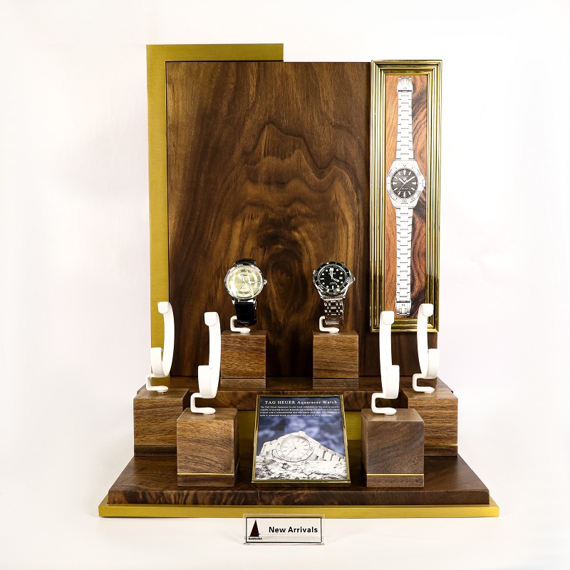 Luxury Walnut Wood Stainless Steel Watch Display Stand