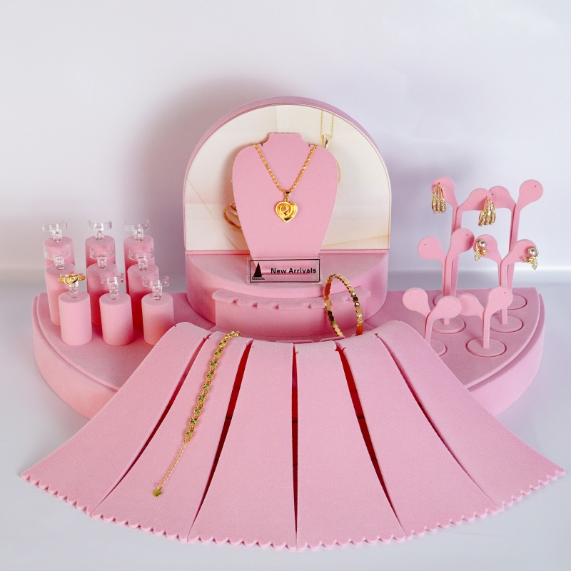 Elegant Pink Velvet Jewelry Display Stand Set Elegant Pink Velvet Jewelry Display Stand Set