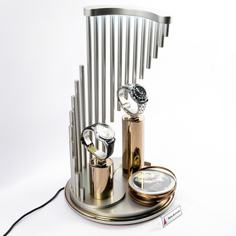 Luxury Stepped Aluminum Tube Lighted Watch Display Stand
