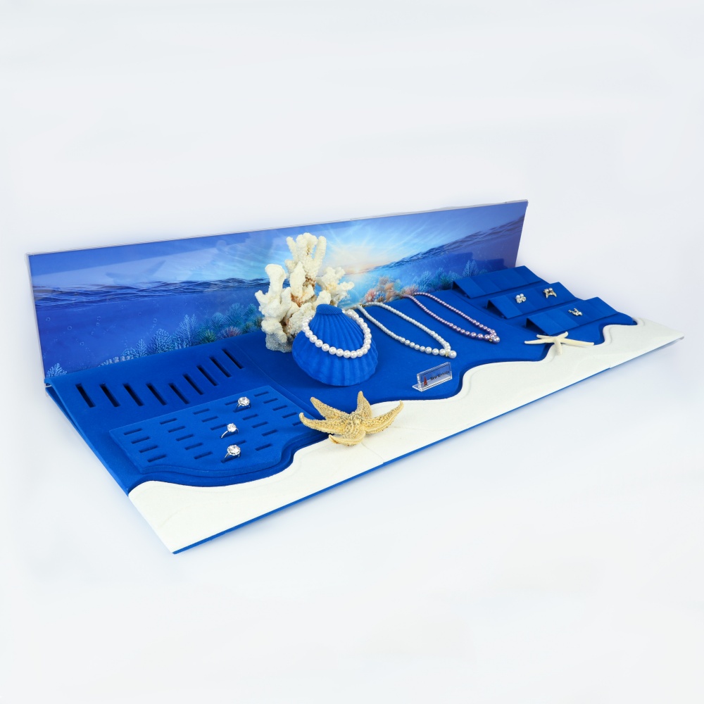 Luxury Blue Velvet Ocean Themed Jewelry Display Stand
