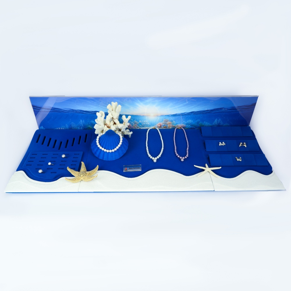 Luxury Blue Velvet Ocean Themed Jewelry Display Stand