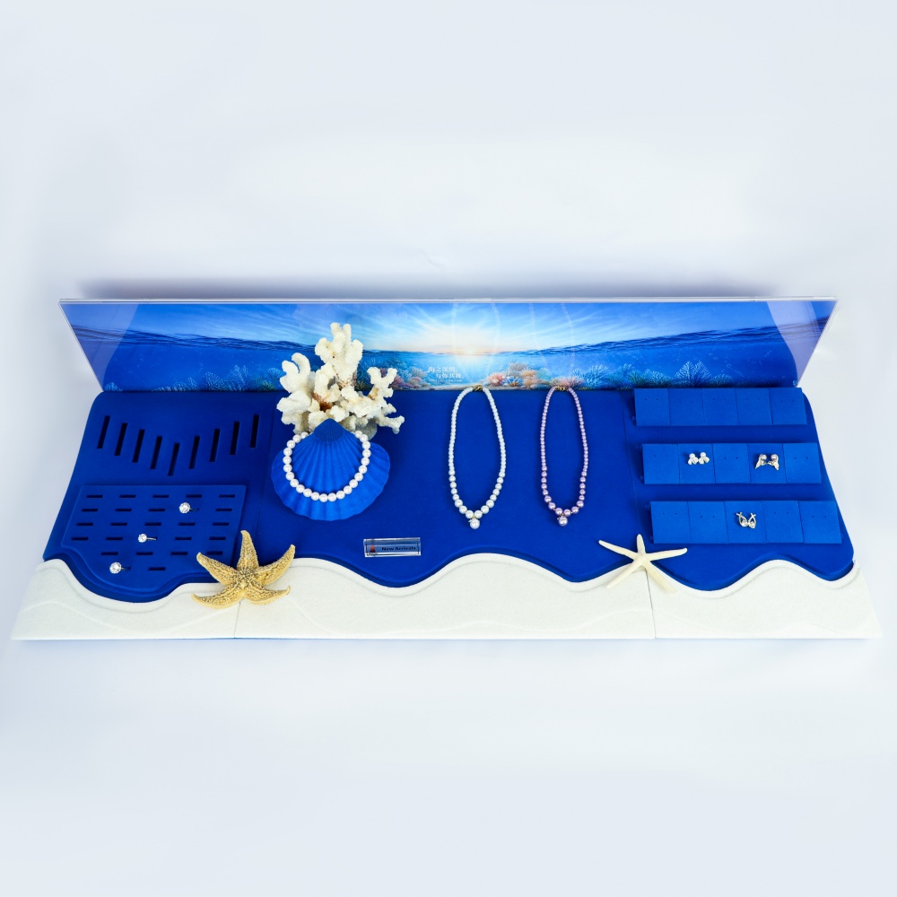 Luxury Blue Velvet Ocean Themed Jewelry Display Stand Luxury Blue Velvet Ocean Themed Jewelry Display Stand