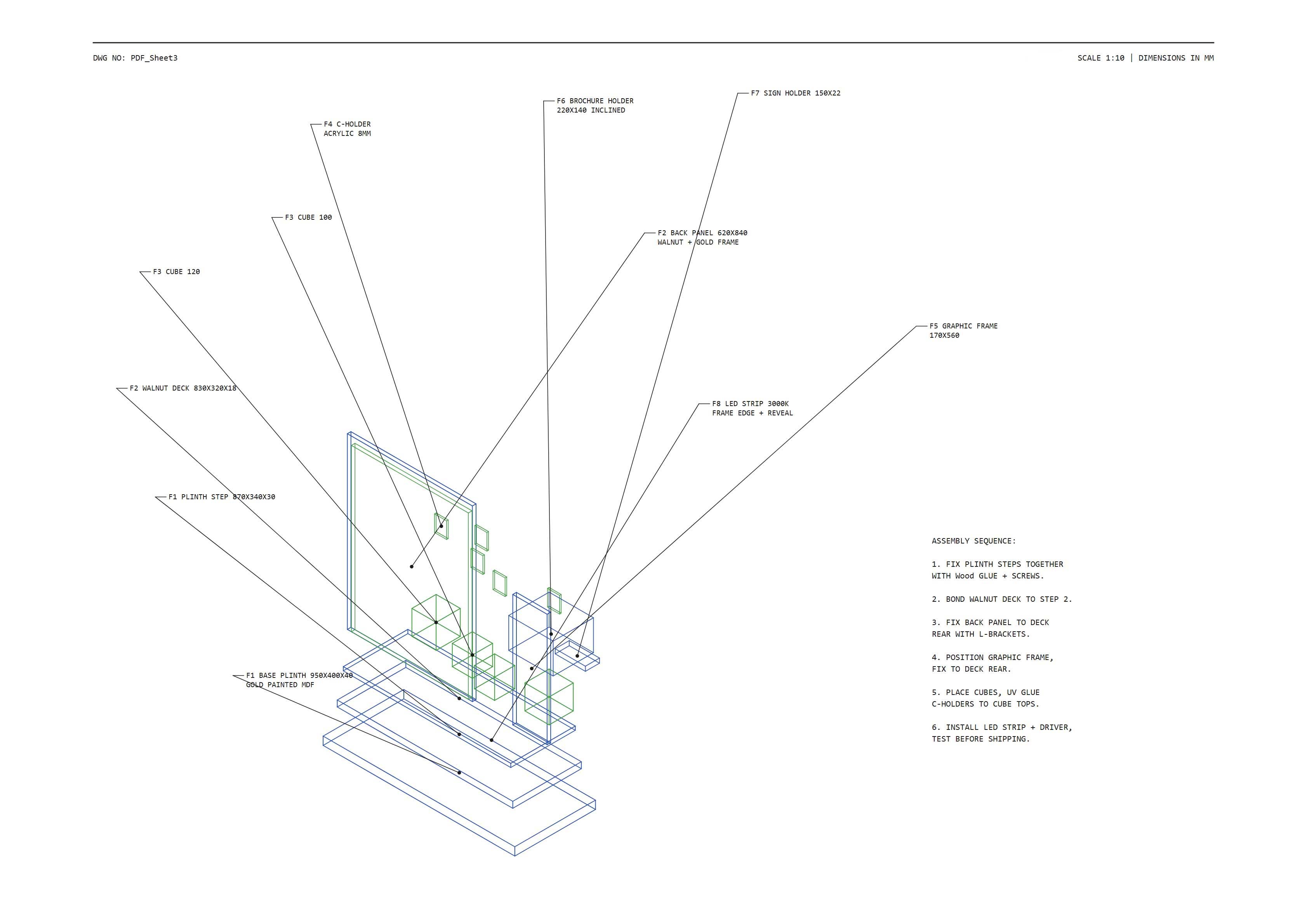 Custom watch display stand component assembly drawing