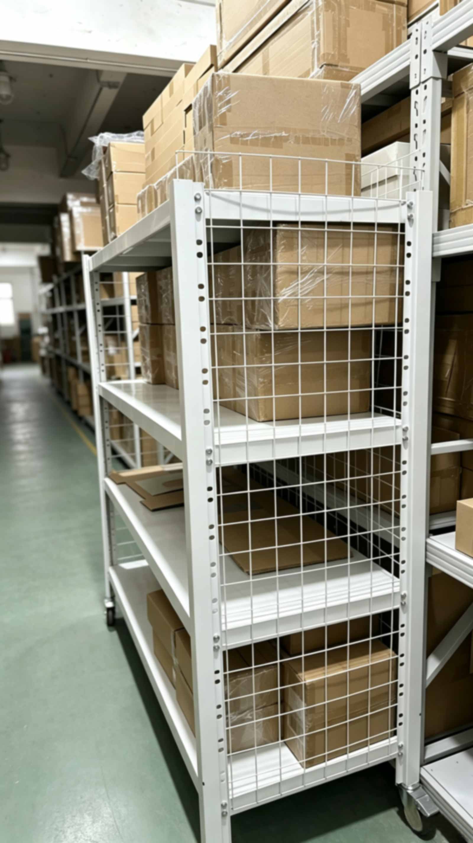 wheeled metal storage shelf cartons storage at fixture factory